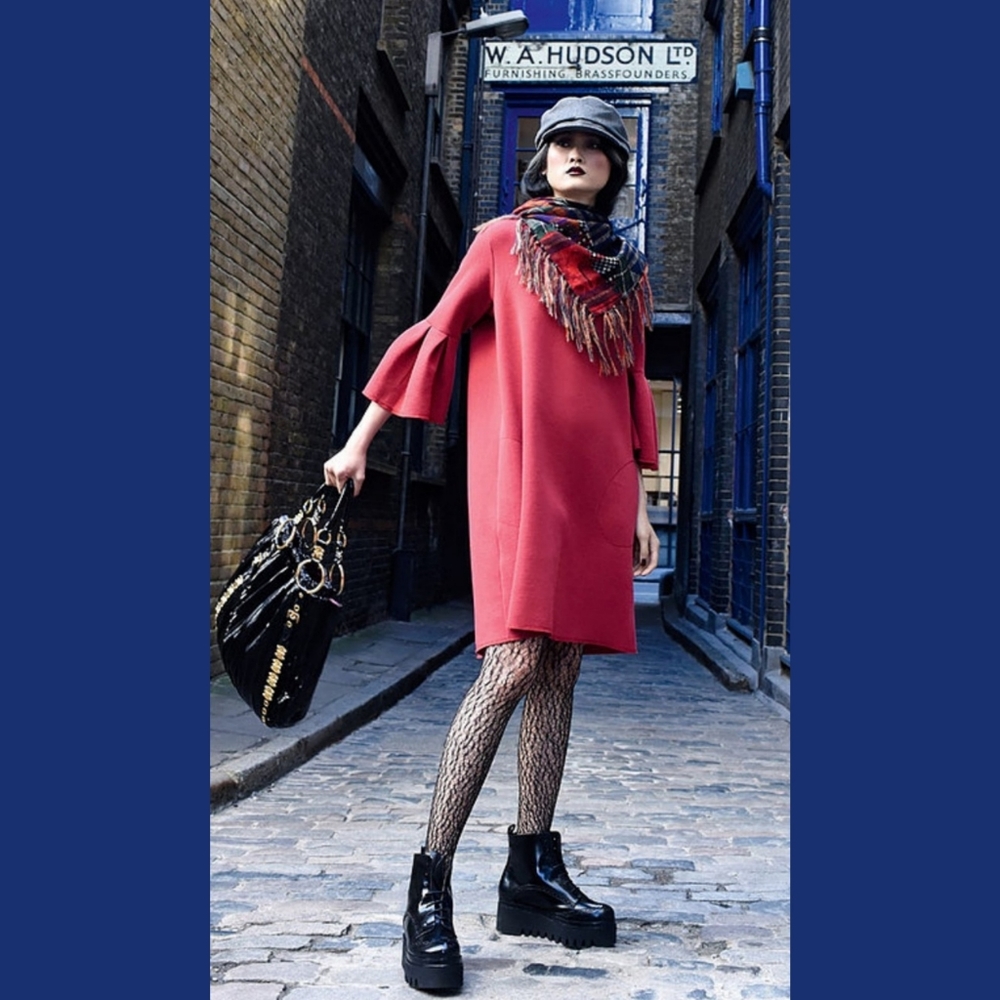 Red bell sleeve dress